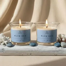 Eleven To Eleven Decor Turquoise Blue & Cream-Coloured 2 pieces Jar Candle-picture-26