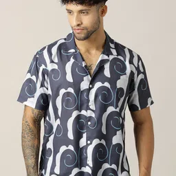 Paper Cut Men Abstract Printed Linen Relaxed Fit Shirts-picture-12