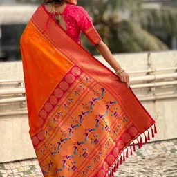 ELITE WEAVES Woven Design Zari Silk Blend Paithani Saree image 4