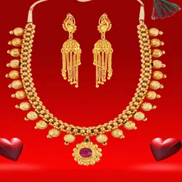 Heer Collection Gold Plated Artificial Stones Studded Thushi Choker Necklace With Earrings-picture-36