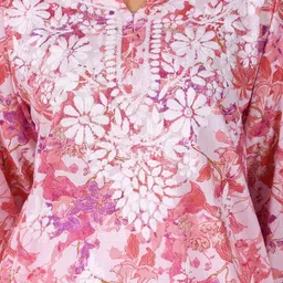 Chowkhat Floral Embroidered Chikankari Pure Cotton Chikankari Kurti image 4