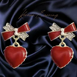 AKISON JEWELS Women Red & Gold-Toned Heart & Bow Shaped Alloy Earrings-picture-33
