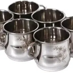 scg Pack of 6 Stainless Steel Single Wall Laser Printed Tea Coffee Cup Set Matkapot Belly Shaped 150ml Each image 5