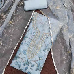 DIVASTRI Embellished Organza Unstitched Dress Material-image-46