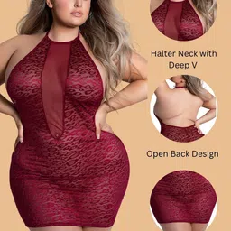 ZERJAMA Self Design Halter Neck Baby Doll image 4