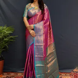 yourwish Woven Design Zari Silk Blend Kanjeevaram Saree-picture-17