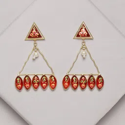 Anouk Red Gold-Plated Pearls Beaded Triangular Drop Earrings-picture-37