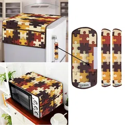E-Retailer 5Pc Yellow Patterned Waterproof Refrigerator & Handle Cover With Oven Cover-picture-36