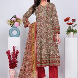 Pionex Women Floral Printed Angrakha Pure Cotton Kurta with Trousers & With Dupatta-picture-12