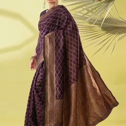 KALINI Magenta Silk Blend Woven Design Sarees image 5