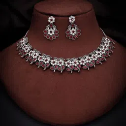 Anouk Silver-Plated Artificial Stones Studded Nacklace With Earrings-picture-24