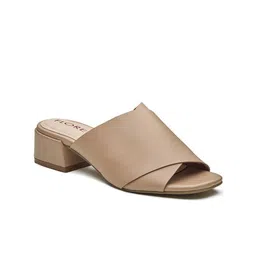 Peach Flores Women Hawaii Leather Block Heel Mules-picture-16