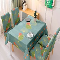 HOKIPO Blue & Green 5 Pieces Dining Chair Covers With Matching Tablecloth-picture-48
