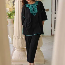 Rain & Rainbow Women Embroidered Tunic with Trousers image 2