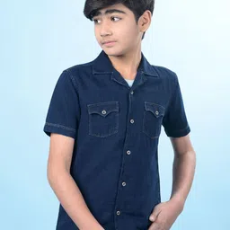 Crimsoune Club Boys Classic Slim Fit Solid Cuban Collar Cotton Casual Shirt-picture-30