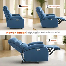 DROGO Blue Valerium Electric Motorised 1 Seater Recliner Sofa With USB image 5
