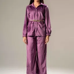 Urban Sundari Shirt Collar Velvet Shirt With Trousers-image-41