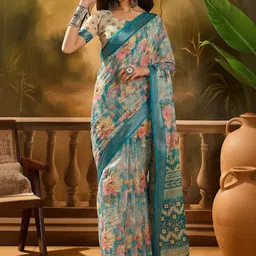Jinal & Jinal Floral Zari Linen Blend Handloom Saree-picture-14