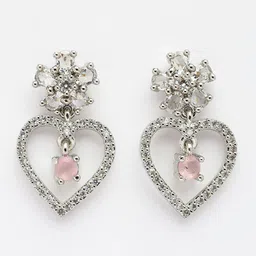 ZENEME Rhodium Plated American Diamond Studded Heart Shaped Drop Earrings image 5
