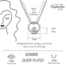 RAGABANDHA DESIGN STUDIO Women Silver-Plated Cubic Zircon Stone Circular Pendant & Chain image 3