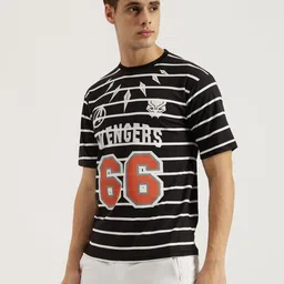 WRIGHTRACK Men Avengers Striped Round Neck Cotton Oversized T-shirt image 4