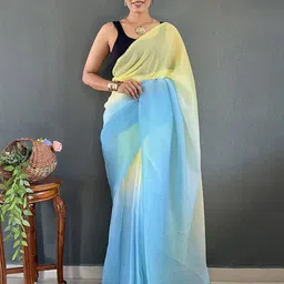 Mitera Colourblocked Pure Georgette Saree with Blouse Piece-picture-14