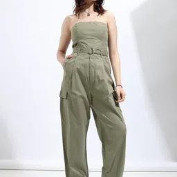 Tokyo Talkies Women Solid Cotton Off-Shoulder Cargo Styles Basic Jumpsuit-picture-17