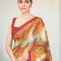 Garden Vareli Glass Tissue Geometric Printed Saree Without Blouse Piece image 2