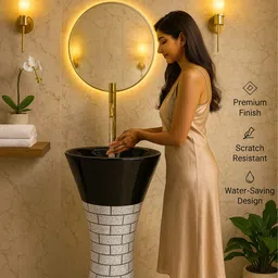 cara mark Pedestal Wash Basin - Luxury Glossy Pedestal Basin – Premium Ceramic Wash Basin-Modern Design Pedestal Basin image 5