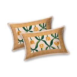 CLOTHOLOGY Off White & Cream-Coloured Floral 180 TC King Bedsheet with 2 Pillow Covers image 4