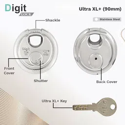 digitlocks Digit Lock Stainless Steel Ultra XL 90mm - 4 Brass Keys Lock image 4