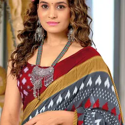 NIKATT Ethnic Motifs Printed Pure Cotton Block Print Saree With Unstitched Blouse Piece image 4