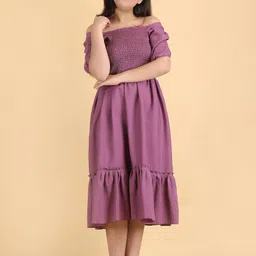 Pinly Girls Solid Crepe Fit & Flare Midi Dress image 2