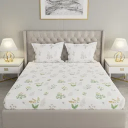 Raymond Home White & Green Printed 200 TC Cotton King Bedsheet Set- 2.74 m x 2.74 m image 2