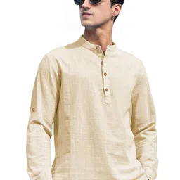 AMRIT TOP WEAR Men Cotton Roll-Up Sleeves Short Kurta image 2