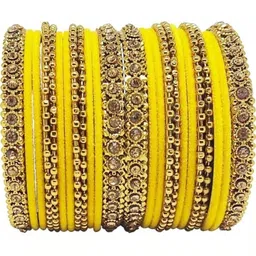 LLL FASHION Set Of 24 Yellow Glass Artificial Stones Bangle-picture-36