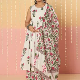 Indo Era Women Floral Printed Regular Pure Cotton Kurta with Palazzos & With Dupatta-picture-30