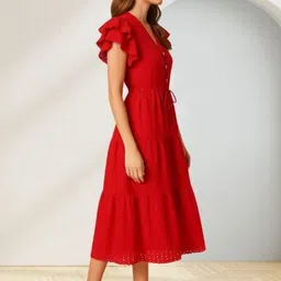 MARC LOUIS Women V-Neck Organic Cotton Fit & Flare Midi Dress image 3