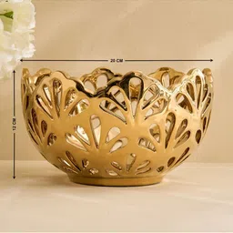 Home Centre Stellar Celestial Melo Gold Toned Ceramic Perforated Decorative Bowl image 2