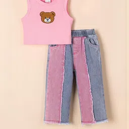 hopscotch 2-Pc Teddy Colourblock Jeans Set-picture-42