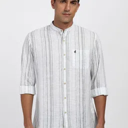 Peter England Casuals Vertical Striped Band Collar Cotton Opaque Slim Fit Casual Shirt-image-38
