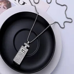 KRENOZ Sliver-Plated Stone-Studded Pendant With Chain-picture-54
