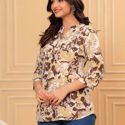 MHIZHA Floral Printed Mandarin Collar Shirt Style Top image 5