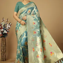 HERE&NOW Woven Design Zari Organza Banarasi Saree image 5