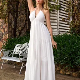 wanquila Women A-line White Maxi/Full Length Dress-picture-11