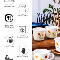Cello White Printed Dishwasher And Microwave Safe 6 Pieces Mugs 130ml image 4