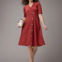 DressBerry Women V Neck Puff Sleeves Wrap Dress-picture-18