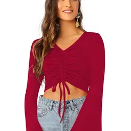 SHOPONBIT Women Solid Tie-Ups V-Neck Crop Top-picture-31