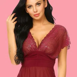 LoveAasan Self Design Open Back Baby Doll with Briefs image 4