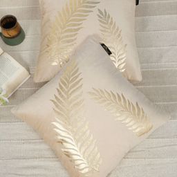 HOSTA HOMES Cream-Coloured & Gold-Toned 2 Pieces Printed Velvet Square Cushion Covers-picture-4